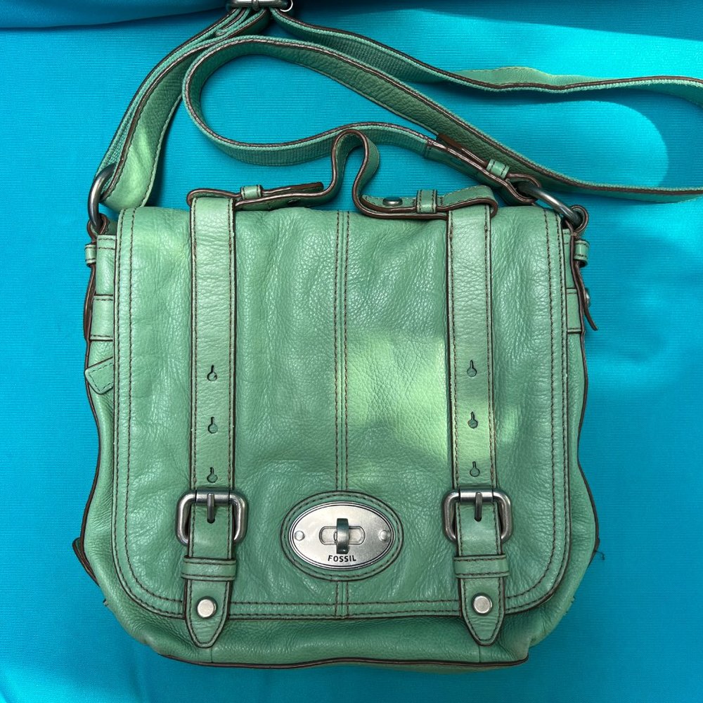Fossil Maddox Organizer Flap Teal Crossbody Leather Bag